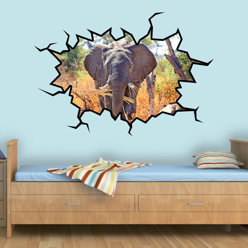 Décalcomanie murale éléphant de safari africain, H 36 po x l 46 po x P 0,01 po