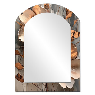 Metallic Copper And Chrome Abstract Flowers I - Flowers Unique Shape Decorative Mirror, Modern Freeform Large Wall Mirror, Printed Metal Art