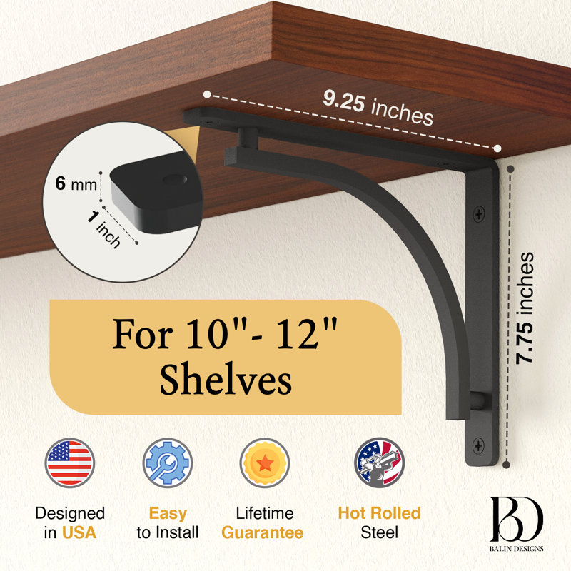 Metal Shelf Bracket, Black, 10 Inches