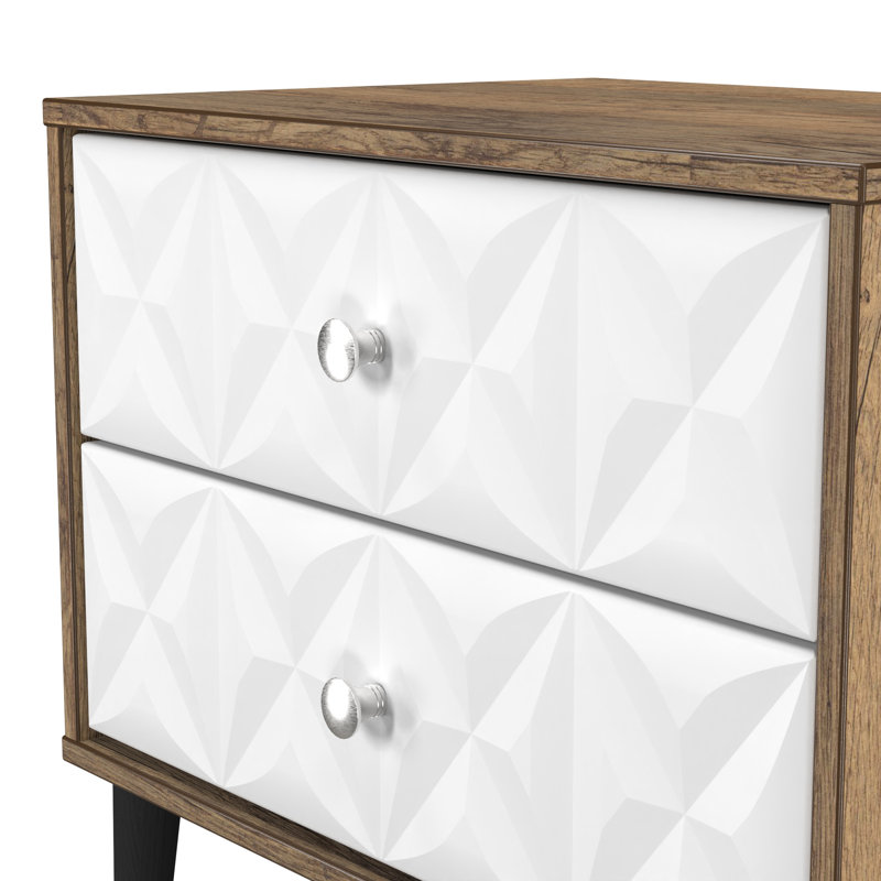 Pixel 58cm W Manufactured Wood Bedside Table, White/Brown