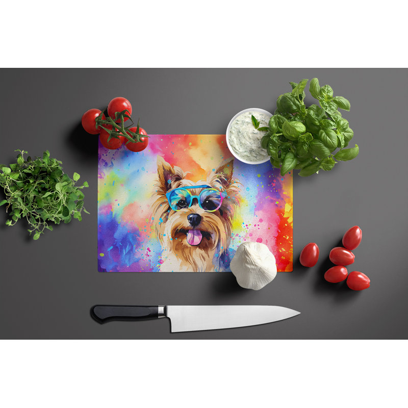 Yorkshire Terrier Hippie Dawg Glass Cutting Board Large