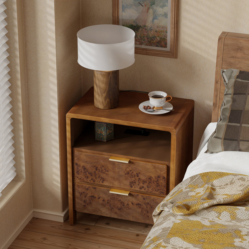 Manish 2 Drawer Nightstand With Charging Station, Dark Brown