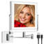  Miroir de maquillage mural rechargeable avec lumières, miroir de coiffeuse grossissant 1X / 10X à double face avec éclairage 3 couleurs, écran tactile à intensité variable, bras rotatif à extension à 360 ° (chrome poli)-686560281
