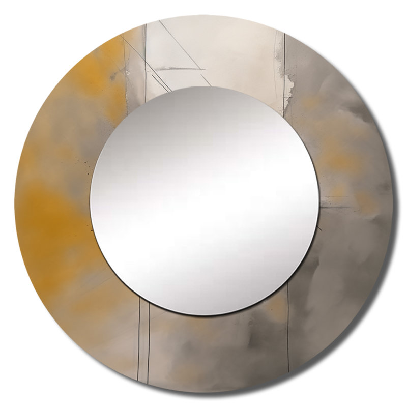 Grey Yellow Geometric Blend - Minimalism Round Mirror Wall Decor_MTMIR61623, 23" x 23"