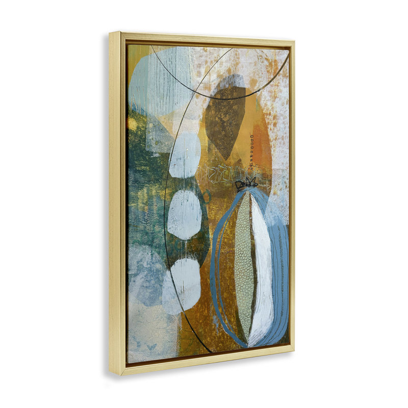 Toile flottante abstraite et expressive par Pamela K. Beer, Cadre flottant métallique doré, H 31 po x l 25 po