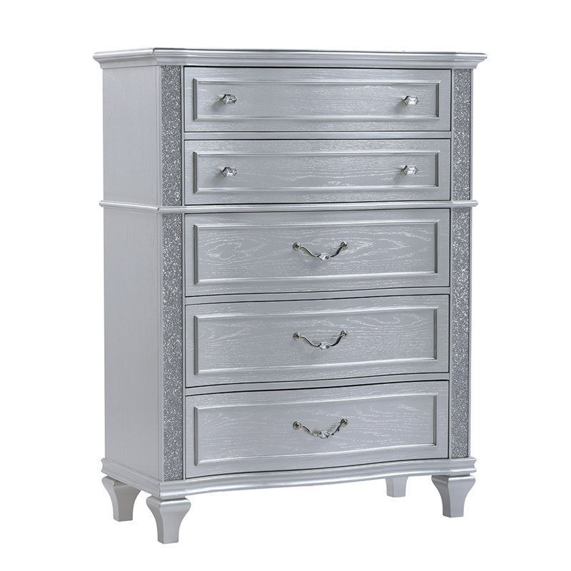 Contemporary Style 5-Drawer Chest made with wood in Silver