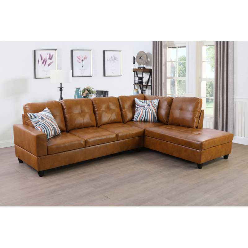 103.5" Wide Faux Leather Right Hand Facing Sofa & Chaise, Right Hand Facing