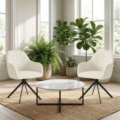 Set of 2 Modern 360° Swivel Accent Chairs, Breathable Linen Upholstered Armchair with Sturdy Metal Legs