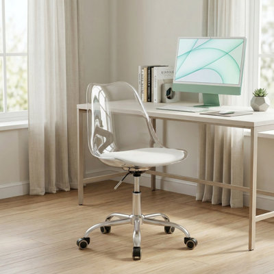 Armless Swivel Rolling Office Desk Chair With Comfortable PU Leather Padded Cushion For Home Office Study Workstation