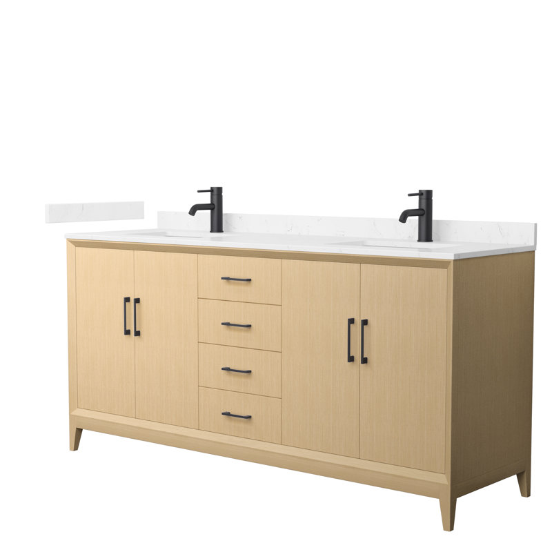Meuble-lavabo double autoportant de 72 po avec plateau en marbre Janna, Marbre de culture de Carrare, Noir mat