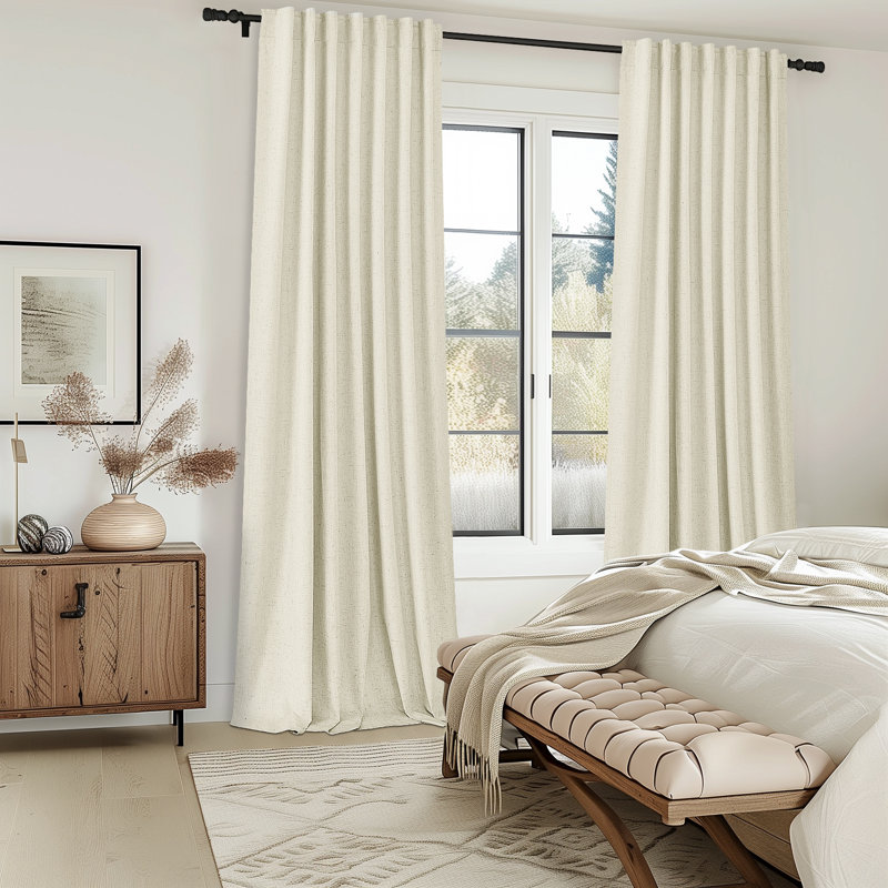 Dennan 100% Blackout Thermal Insulated Linen Drapes,Back Tab Hooks Drapes (Set of 2,With Hooks), Cream, 52" W x 84" L