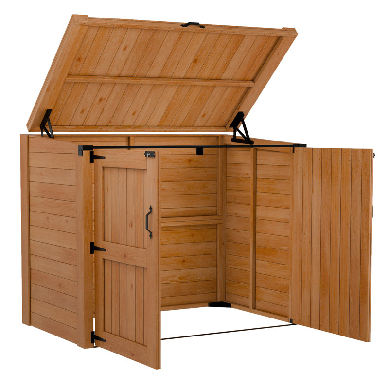 HEAVY DUTY Cedar Horizontal Trash Can and Recycling Storage Shed, 53"H x 64"W x 38"D