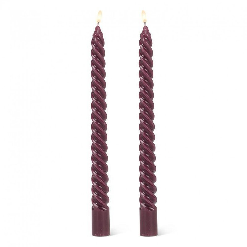 Set Of 2 Tight Spiral Taper Candles, Purple