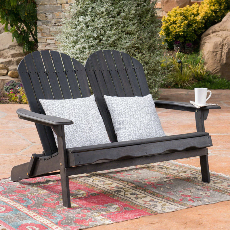 Adirondack Loveseat with Acacia Wood, Slat Back, Timeless Style, Gray