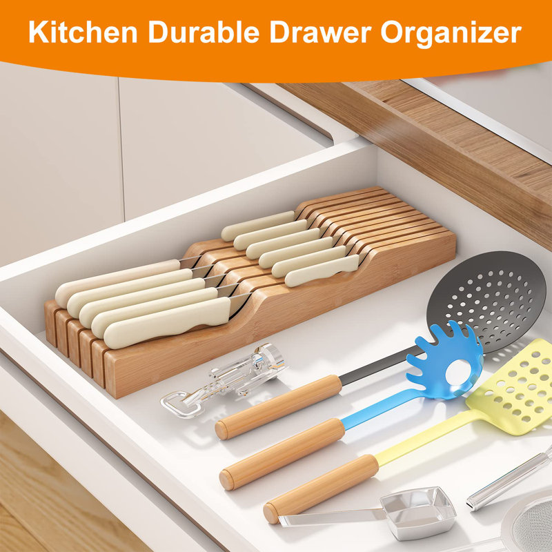 Bamboo In-Drawer Knife Block Organizer for 11 Knives