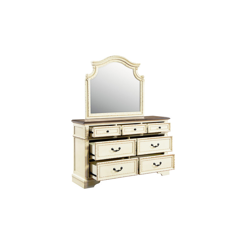 Miroir beige antique élégant pour chambre à coucher - Construction en bois de qualité, style traditionnel