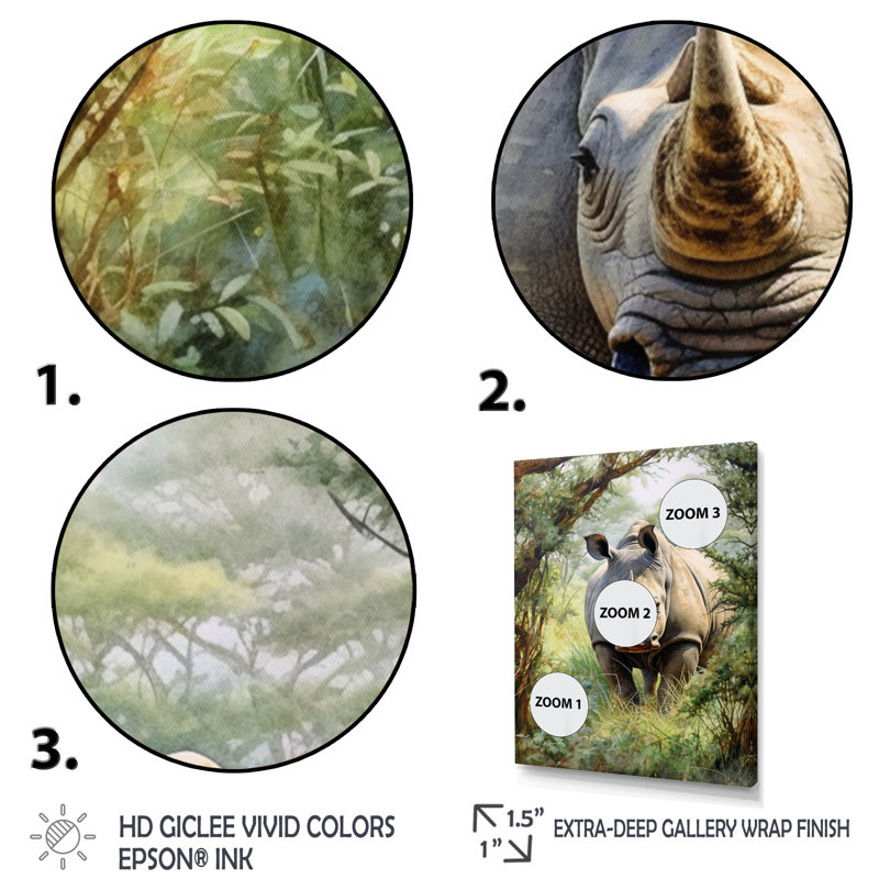Rhinocéros sauvage VI - animaux, art mural, salon, H 32 po x l 16 po x P 1 po, Cadre flottant noir