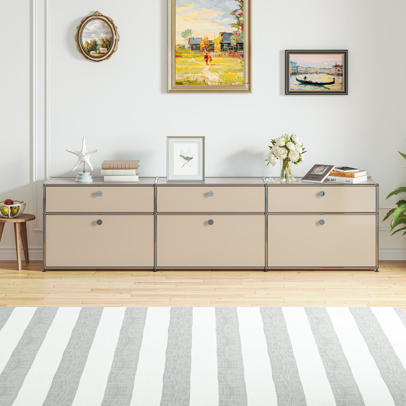 Lalise 88.58'' Wide 3 - Drawer Storage Cabinet, Beige