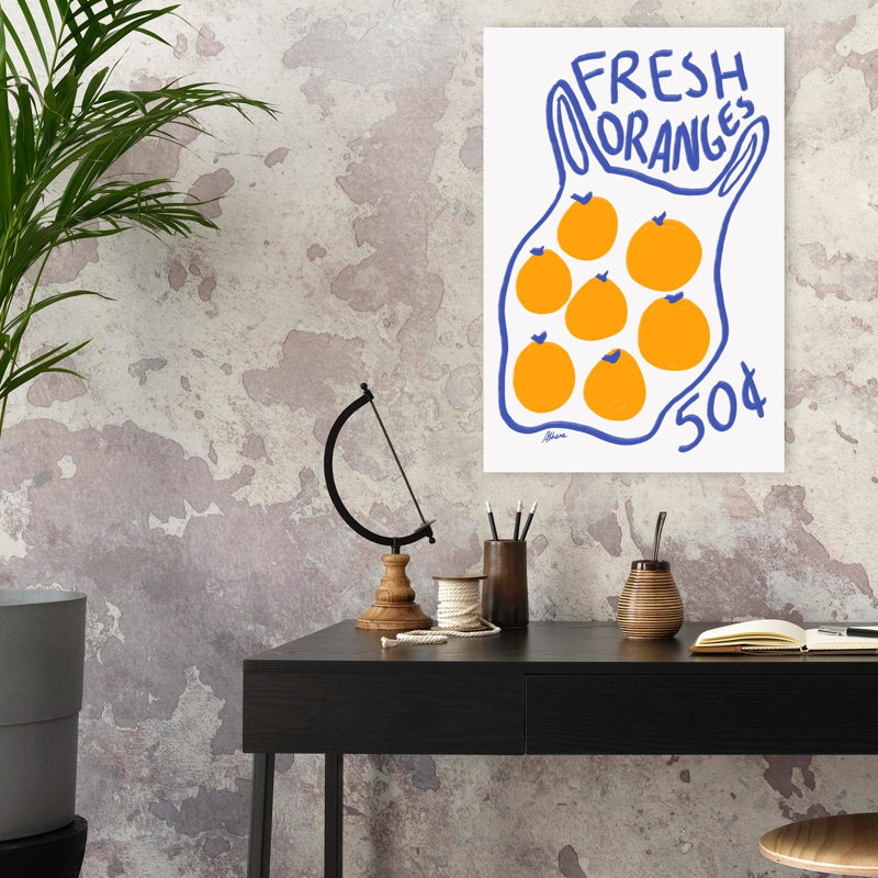 Oranges fraîches, art mural rétro, H 24 po x l 16 po