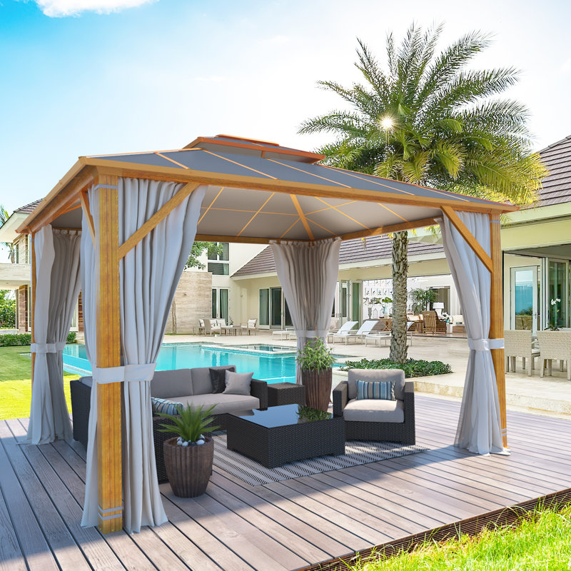 12 pi. L 10 pi. D Auvent de patio en aluminium, Gris foncé