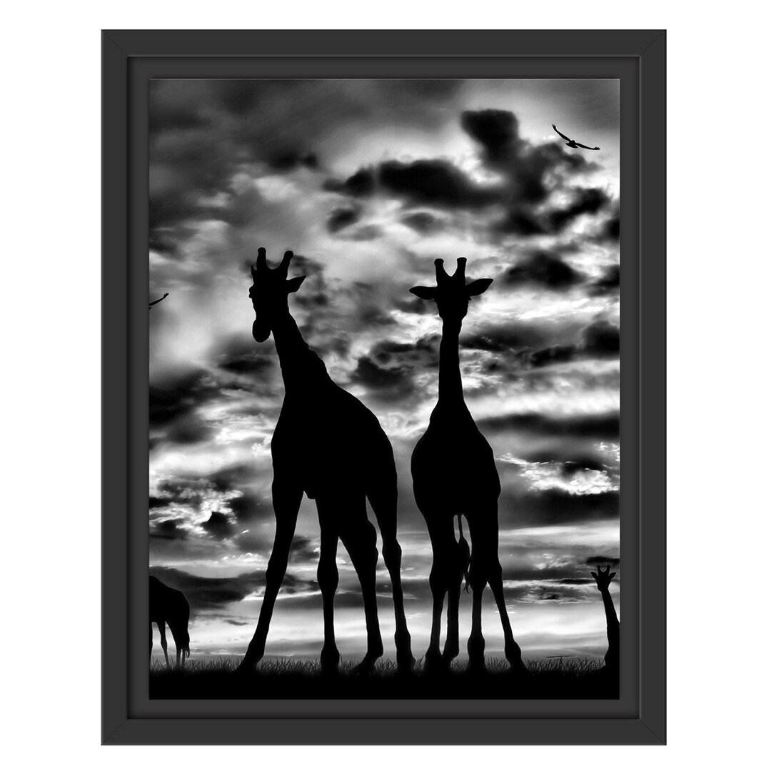 Gerahmtes Wandbild Afrika GiraffenSonnenuntergang