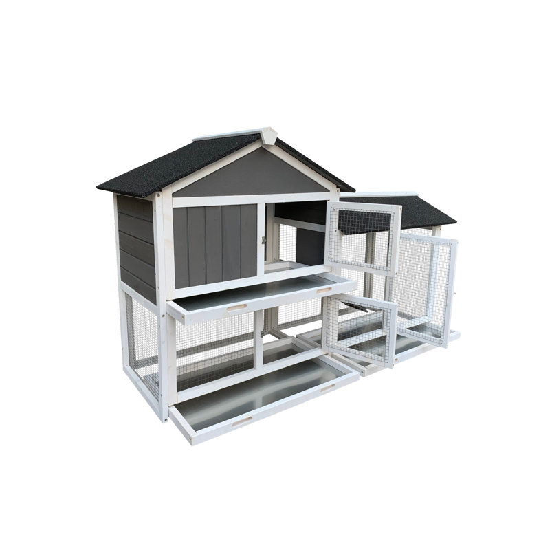 Cage à lapins en bois pour l'extérieur avec cage de course amovible