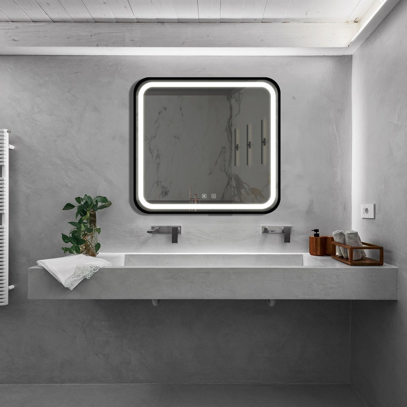 32*32Inch Bathroom Led Classy Vanity Mirror With Focused Backplane,Aluminum Alloy Frame,High Lumen,Dimmable Touch,Wall Switch Control, Anti-Fog ,CRI 95 Adjustable 3000K-4500K-6000K ,IP54 Waterpr