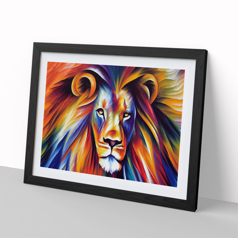 Lion Vol.2 Abstract - Single Picture Frame Print, Black, 46cm H x 64cm W