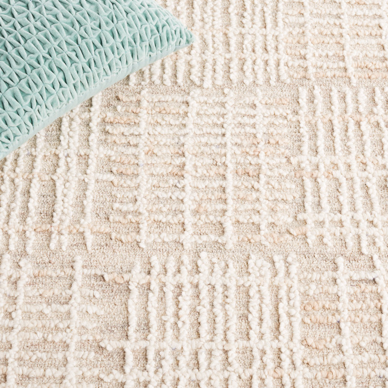 Arwen Geometric Hand Tufted Wool/Cotton Area Rug in Light Brown/Ivory, Square 4'