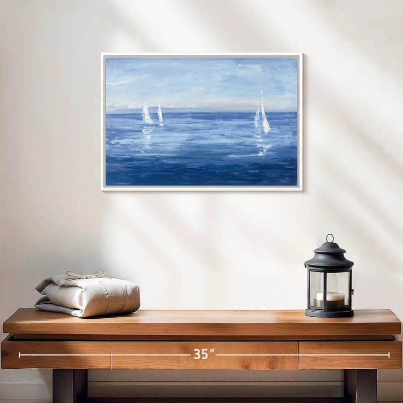 Voile ouverte, Cadre flottant blanc, 19 po x 13 po