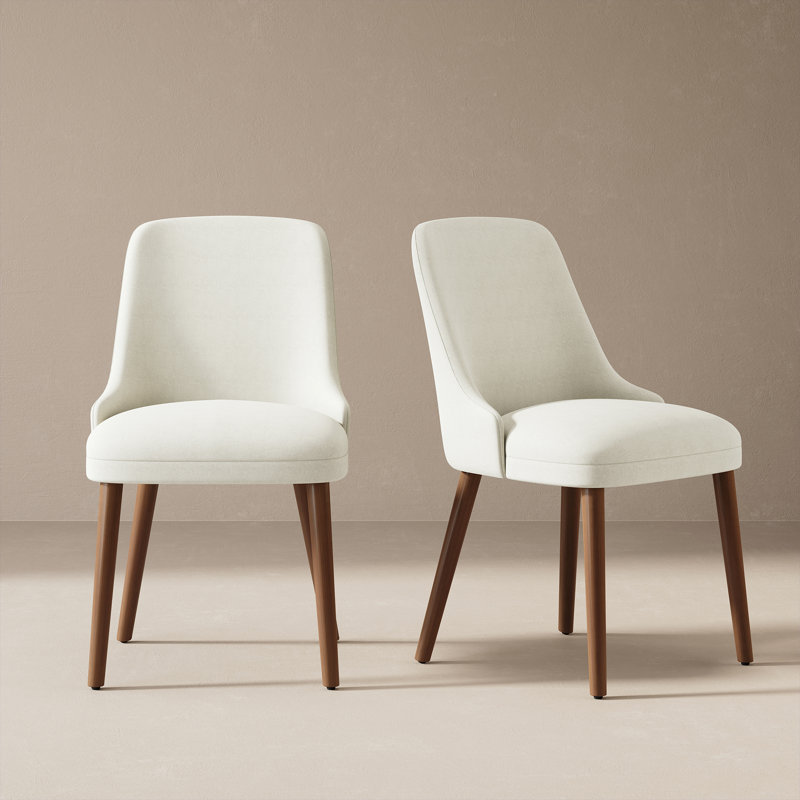 High Back Dining Chair with Ergonomic Curved Back, Padded Seat & Solid Wood Legs, Beige