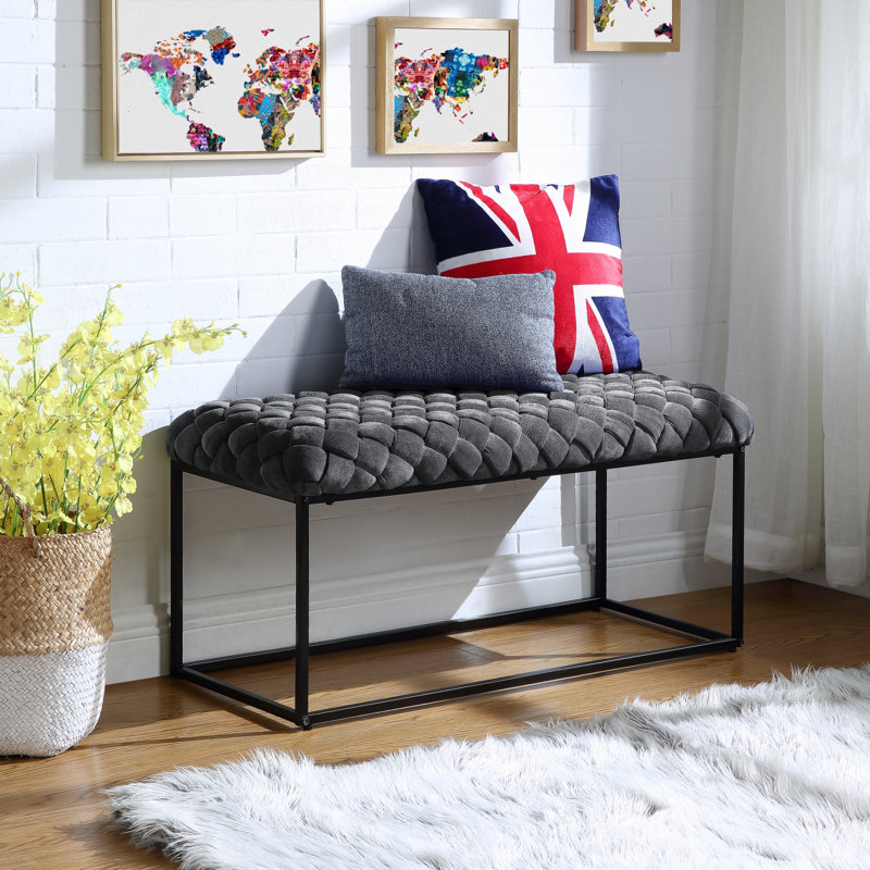 Banc rembourré en velours 39 po Gemma, gris
