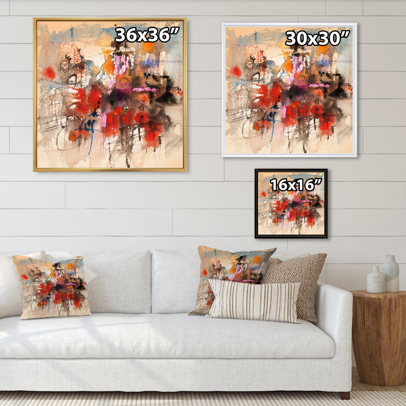 Abstract Orange Meets Red II - on, 36" H x 36" W x 1.5" D, Natural Floater Framed
