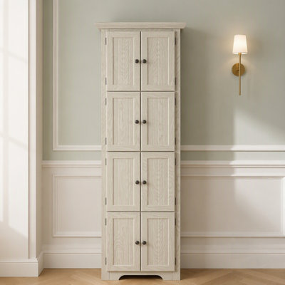 Meuble de rangement en coin à 4 niveaux avec 8 portes et étagères hautes, idéal pour la maison ou la ferme, la salle de bain et le salon.
