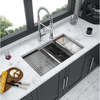 Évier de cuisine en nickel brossé 36 po x 19 po x 10 po, double cuve égale 50/50 de calibre 16 avec deux cuves profondes de 10 po, évier de cuisine en acier inoxydable durable