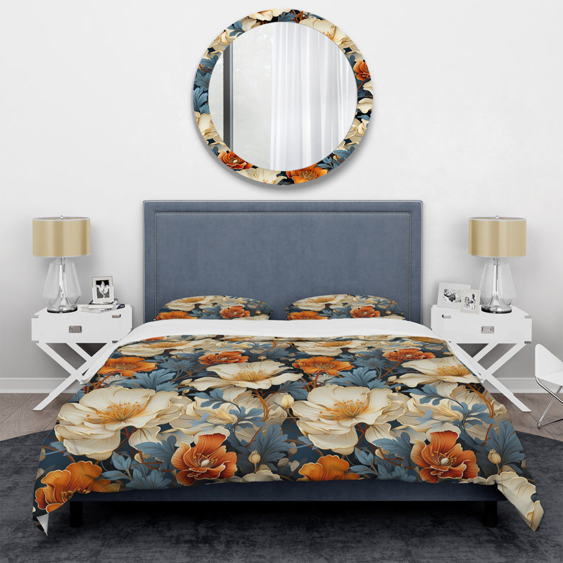 Intricate Beige Floral Harmony - Ensemble de housse de couette floral, Housse de couette pour très grand lit et 2 très
