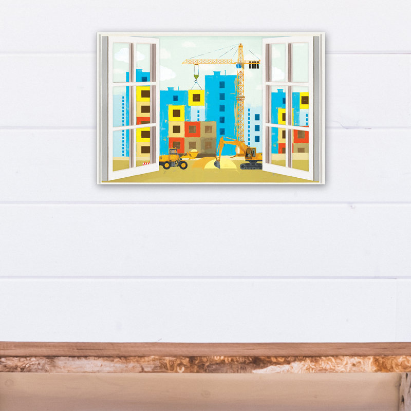 Art sur toile, "Fontanez City Construction Window", H 12 po x l 18 po x P 1,25 po