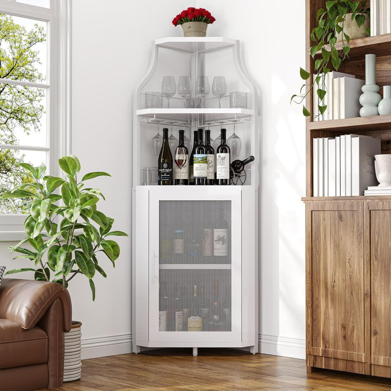 Armoire à vin d'angle avec porte-verres Armoire à vin avec porte-verre Porte-bouteilles en verre pour la cuisine