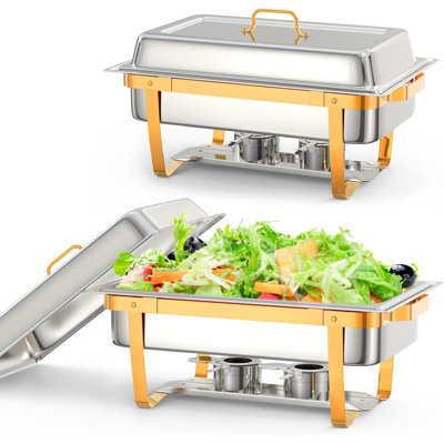 Chafing Dish for Buffet Set, 2 Packs 8 Qt Chafers and Buffet Warmers Sets With Folding Frame, Rose Gold