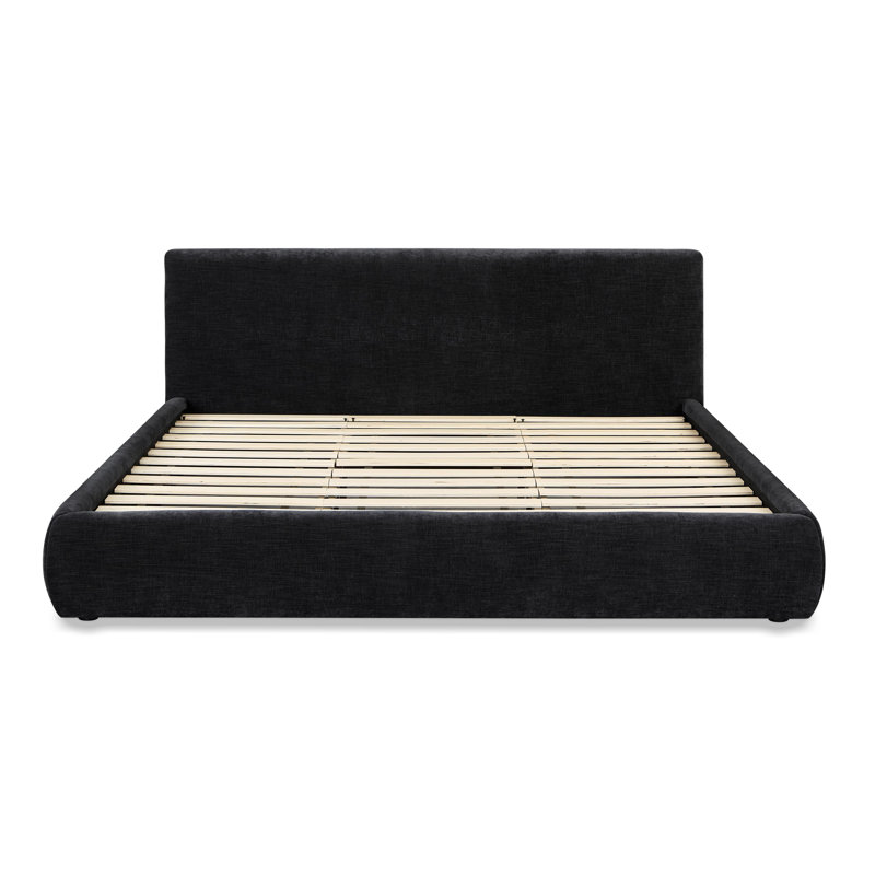 Lit en velours taupe texturé, Très grand, Noir