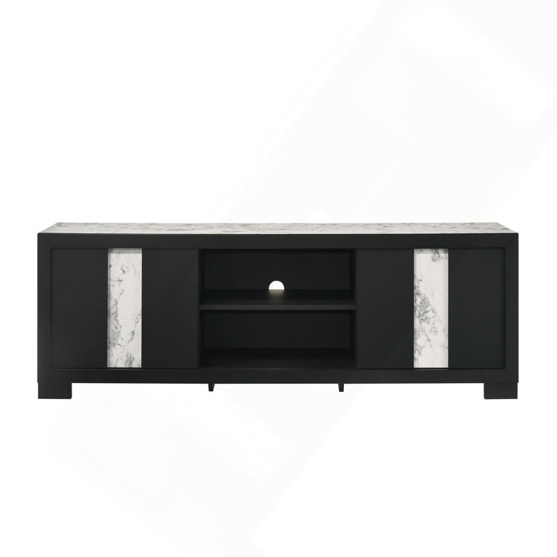 Contemporary TV Stand With Open Shelf For Living Room, Black/White