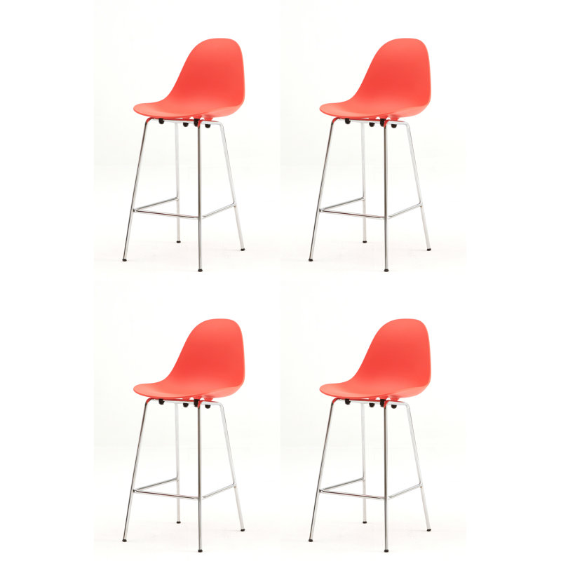 TA Bar & Counter Stool, Chrome, Counter Stool (25.6" Seat Hight), Red
