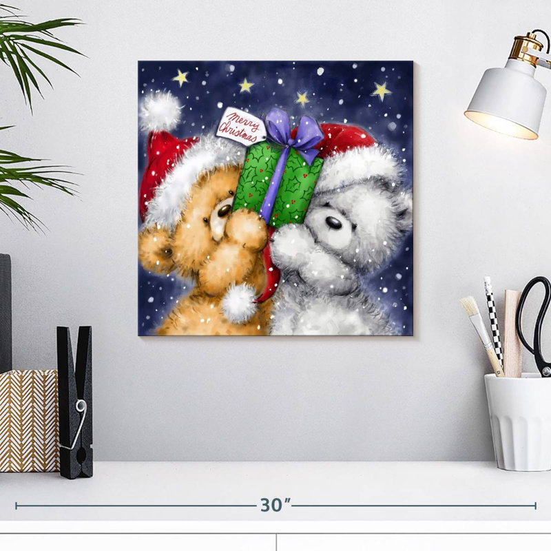 Deux ours et un cadeau, H 16 po x l 16 po