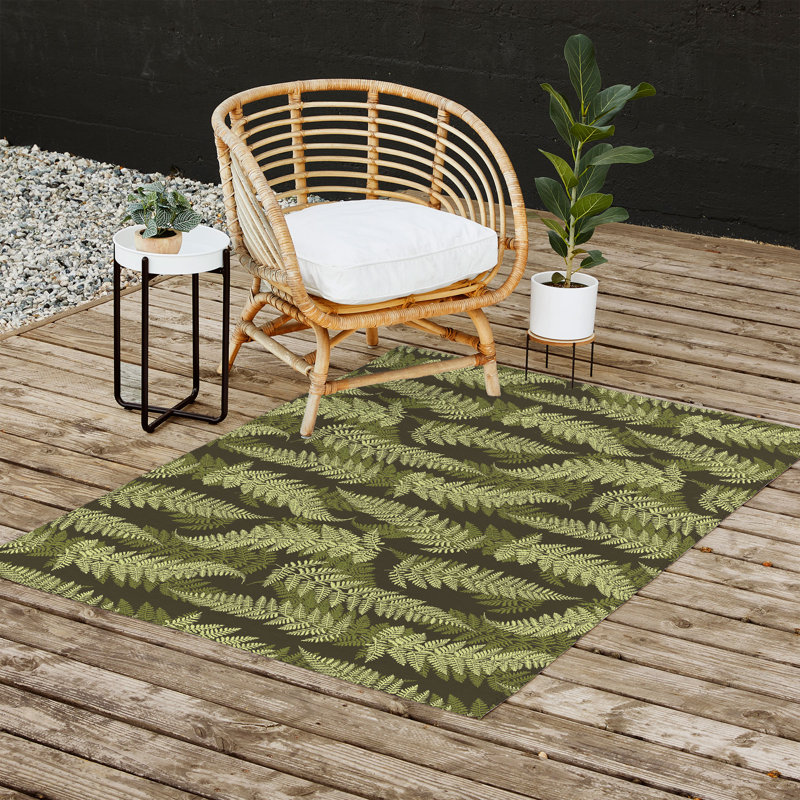 Tapis extérieur rectangulaire en polyester / chenille vert tissé à plat à la machine, Rectangle 5 pi x 7 pi