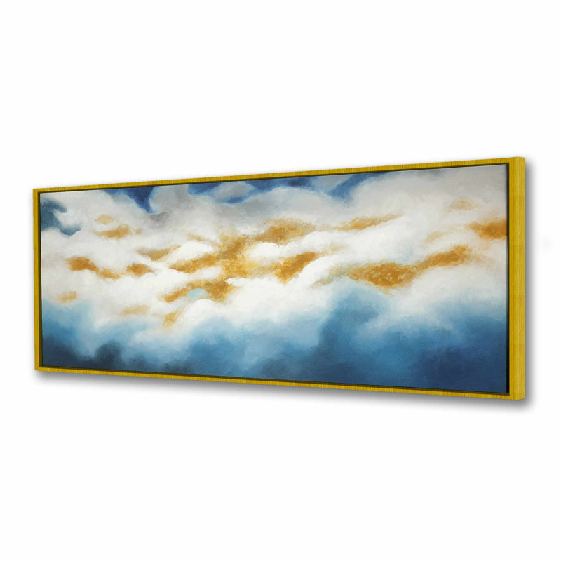 Abstraits nuages - Toile encadrée dorée pour décor de salle de bain, H 61,25 po x l 21,25 po