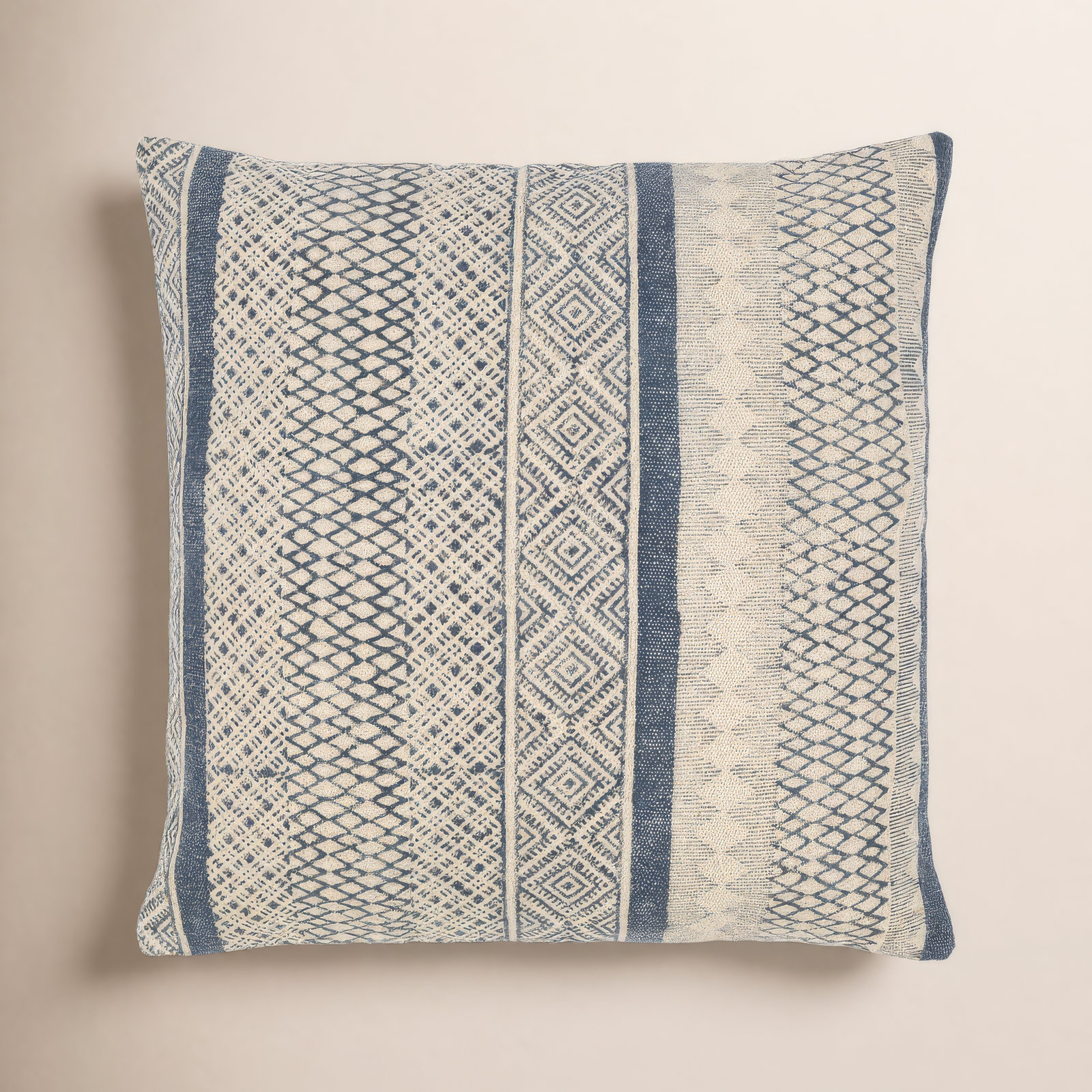 Zetta Geometric Cotton Throw Pillow, 22" x 22", Pillow Cover Only - No Insert, Light Beige/Dark Blue
