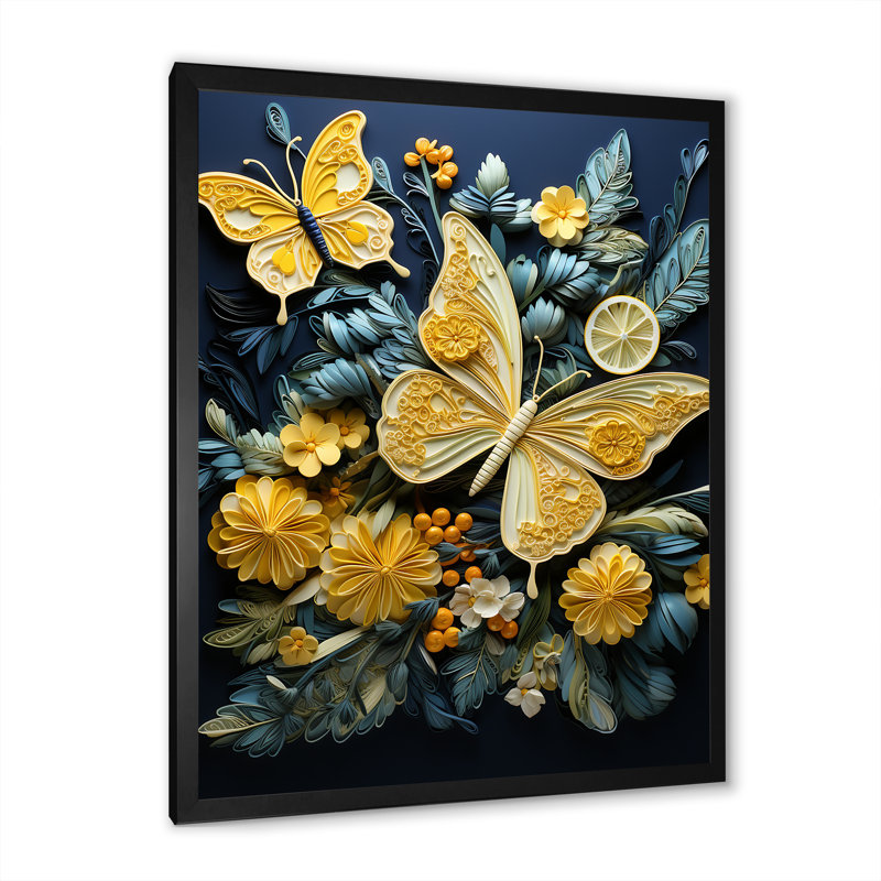 Délice de papillon jaune citron sur toile, Cadre simple noir, H 20 po x l 12 po x P 1 po