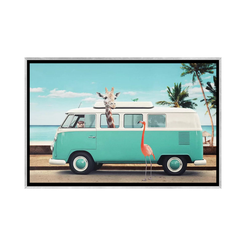 "On the Road" par Jonas loose-impression d’art graphique, Toile avec cadre argenté, Pas de tapis