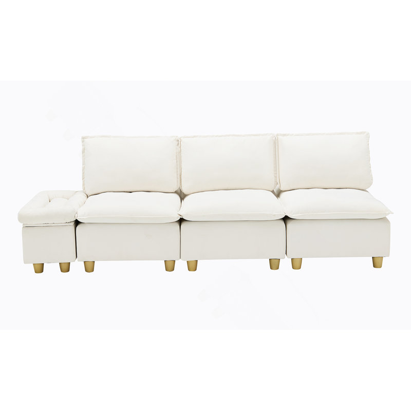 Minimalist Three-Seater Flannel Sofa With Storage And Adjustable Backrest For Living Rooms And Balconies