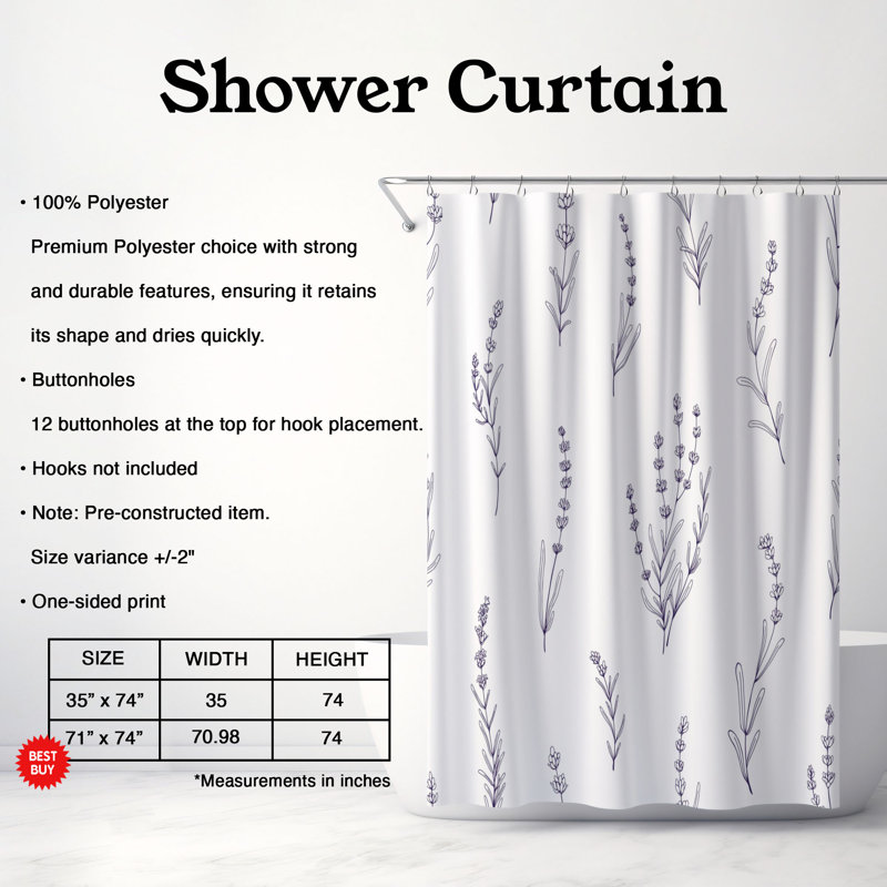 Rideau de douche standard 1 pièce Lavender Touch, H 74 po x l 71 po